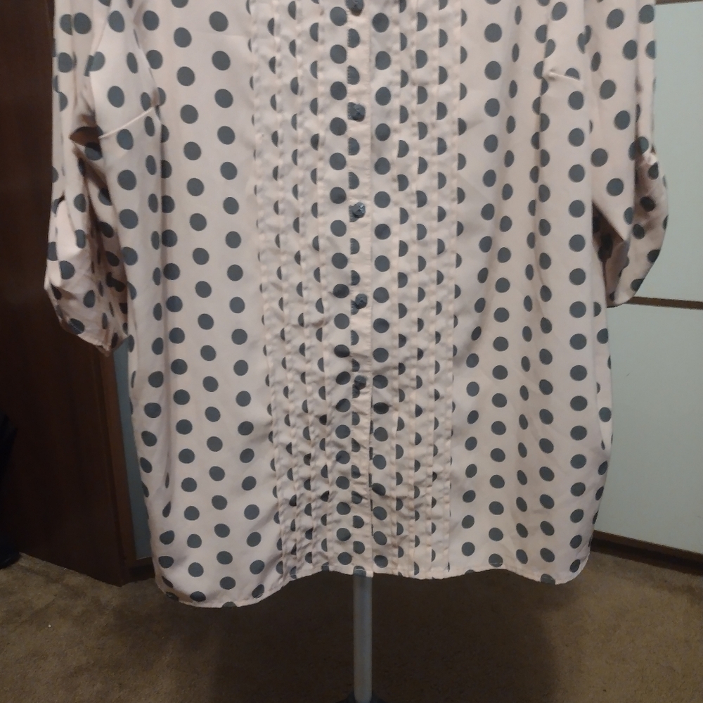 Pink/Gray Polka Dot Button Down Blouse - image 3